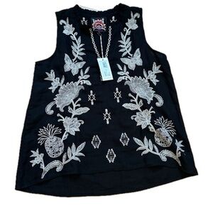 Johnny Was Linen Ruffle Neck Tank- Orla